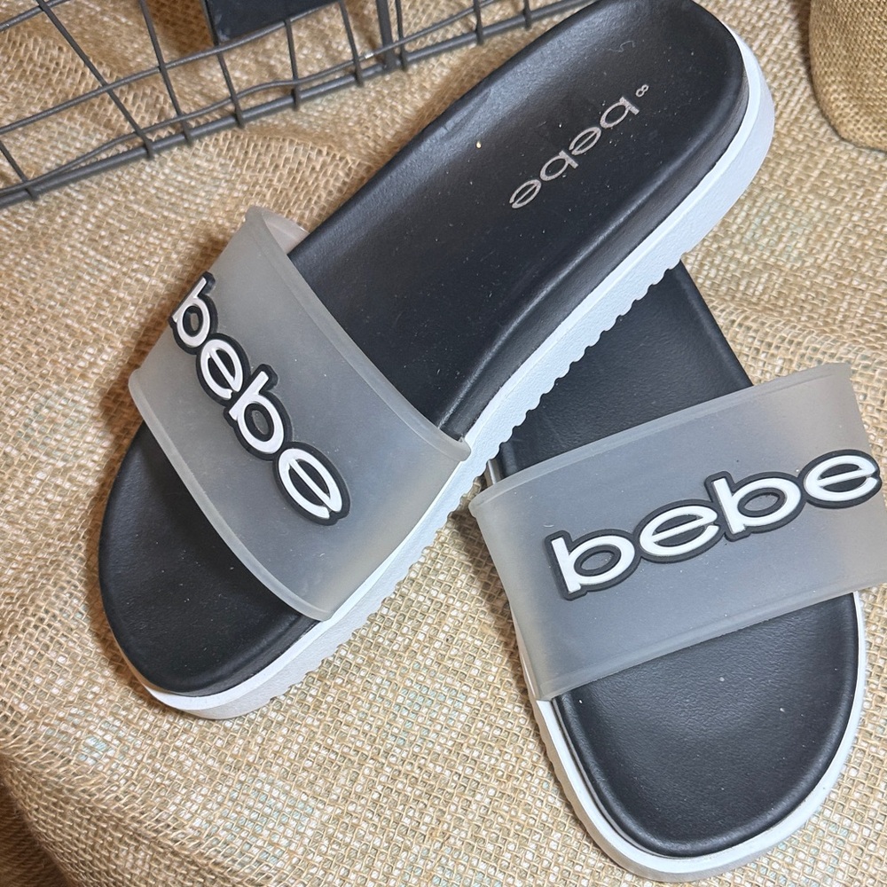 Bebe Women's Black and White Slide Sandals